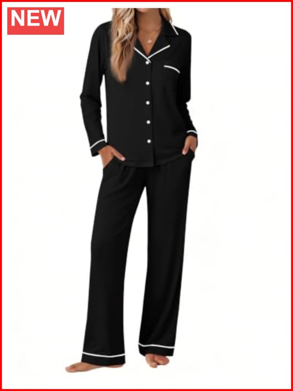 Womens Pajama Sets Long Sleeve Button Down Lounge Set, 95% Polyester 5% Spandex